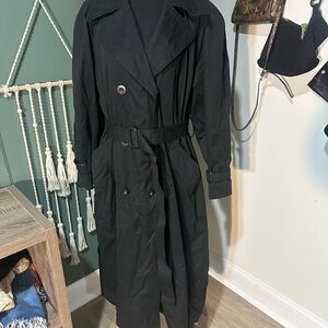 London Fog Double-Breasted Black Trench Coat Size 12P